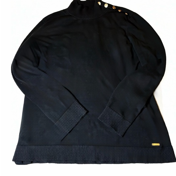 Calvin Klein Black Long Sleeve Shirt with Gold Buttons - Picture 1 of 3